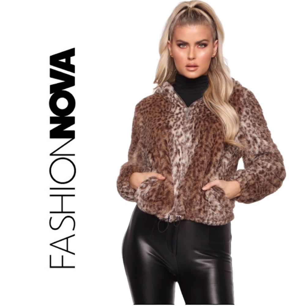 NWT Fashion Nova leopard faux fur jacket Sz S